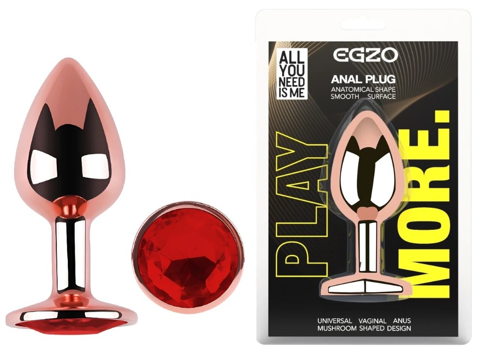 Анальная пробка EGZO Rose Gold M с красным кристаллом, изготовленная из нержавеющей стали - зображення 1