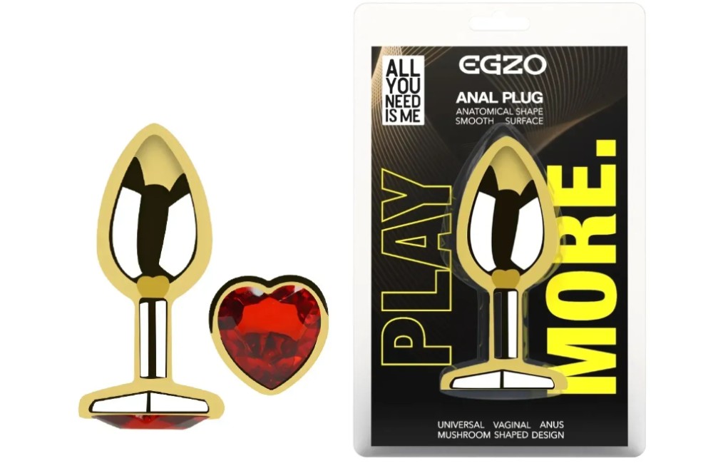 Анальная пробка с кристаллом EGZO - Gold Heart Plug Red size S - зображення 1