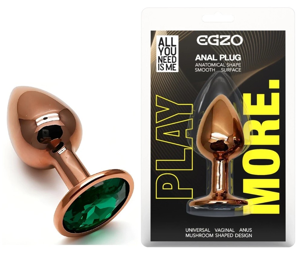 Анальная пробка EGZO Dark Gold Marine S с кристаллом, анатомическая металлическая, 7 см - зображення 1