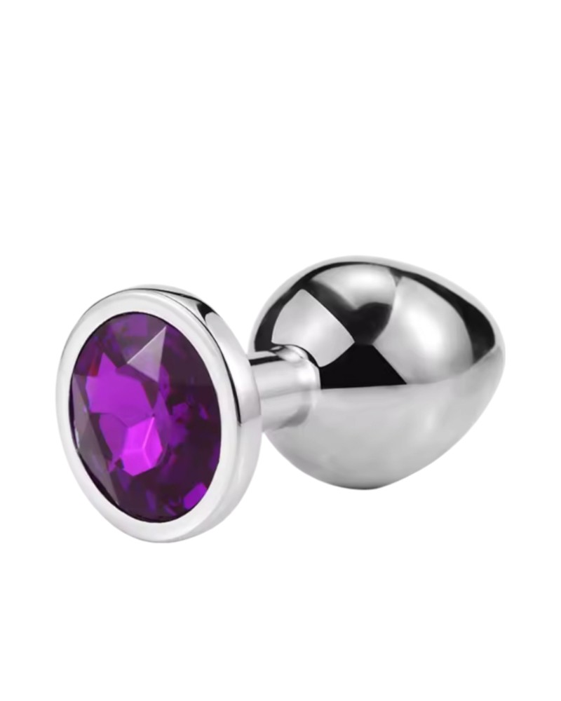 Металлическая анальная пробка Silver, violet размер М - зображення 1