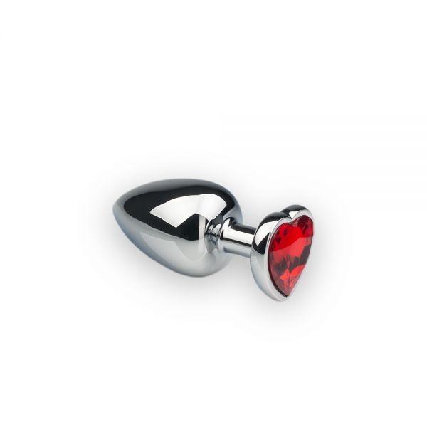 Анальная пробка металлическая серебряная со стразом Heart Ruby, M - зображення 1