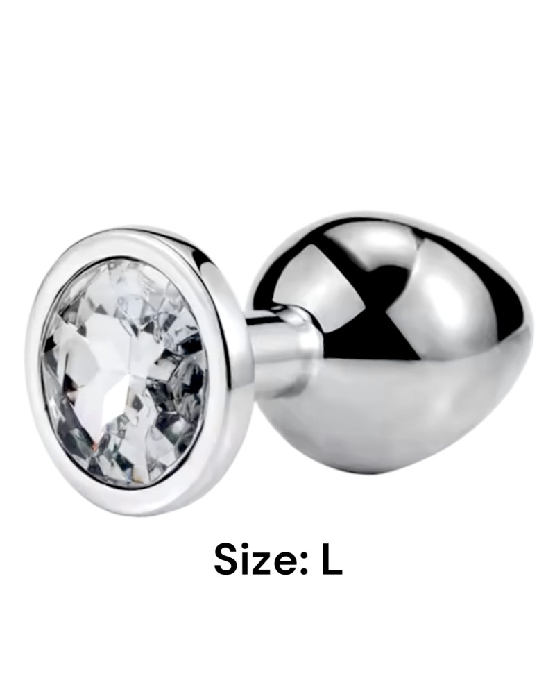 Металлическая анальная втулка Silver white crystal, размер L - зображення 1