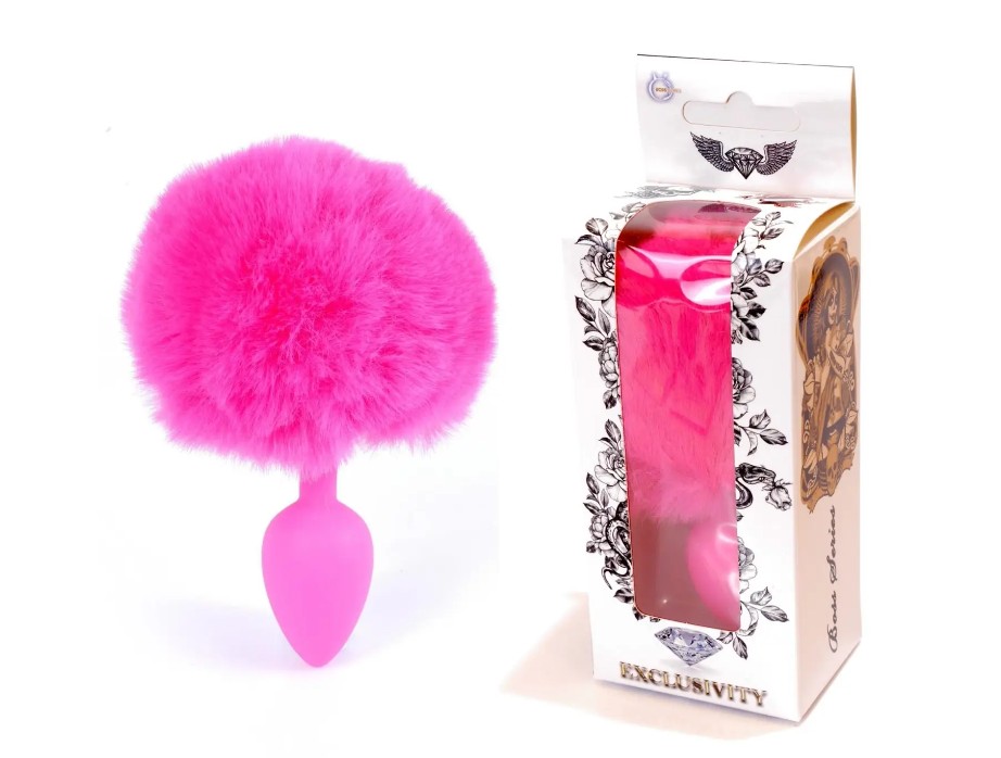 Анальная пробка ( размер S ) с хвостом Boss Series - Silicon PLUG Bunny Tail Pink - зображення 1