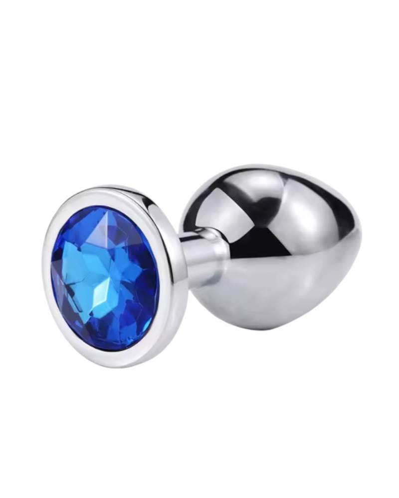 Металлическая анальная пробка Silver, dark blue, размер М - зображення 1