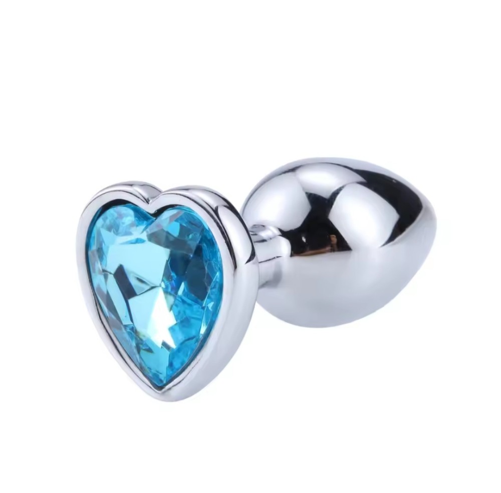 Металлическая анальная втулка “Heart” blue, размер S - зображення 1