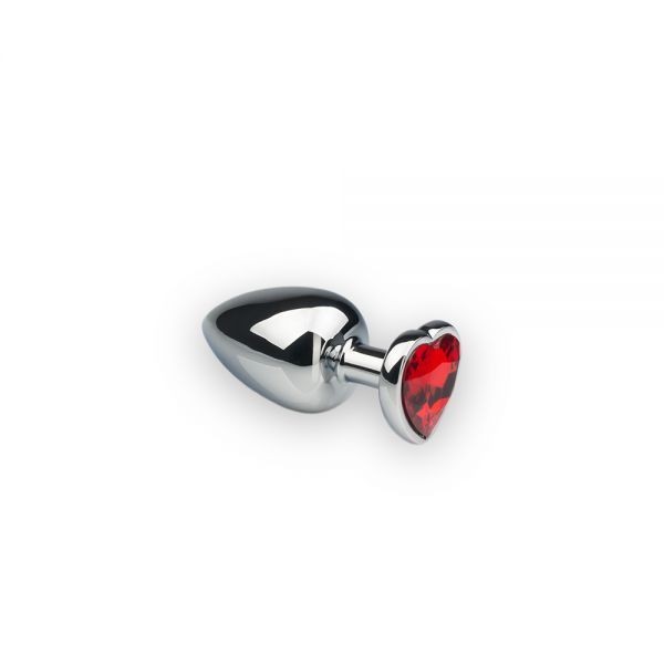 Анальная пробка металлическая серебряная со стразом Heart Ruby, S - зображення 1