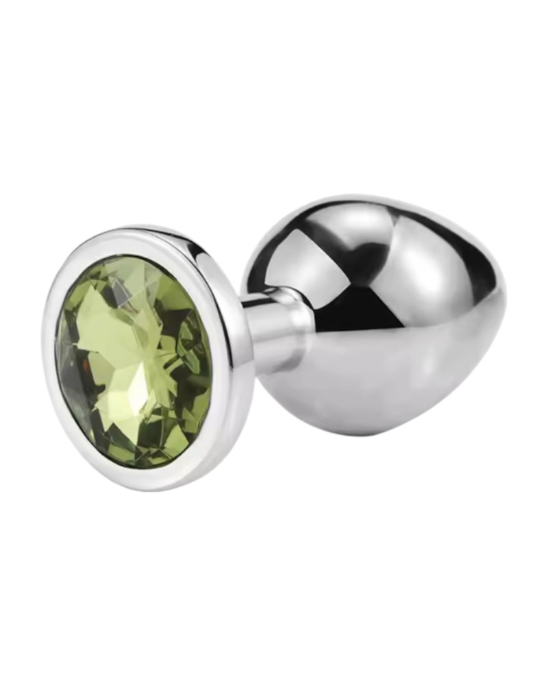 Металлическая анальная пробка Silver, light green crystal размер М - зображення 1