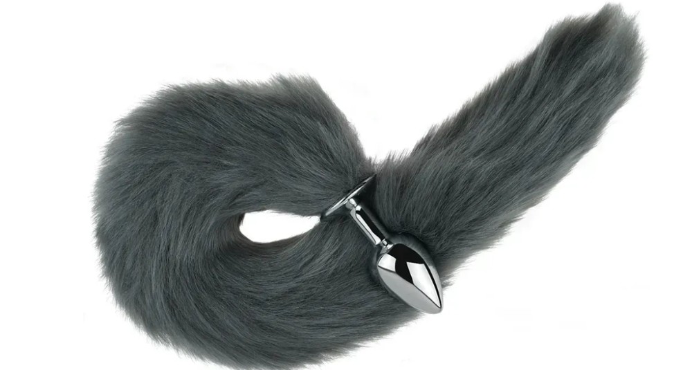 Анальная пробка с хвостом EGZO - Fox Tail Silver Plug Light Gray, size S - зображення 1