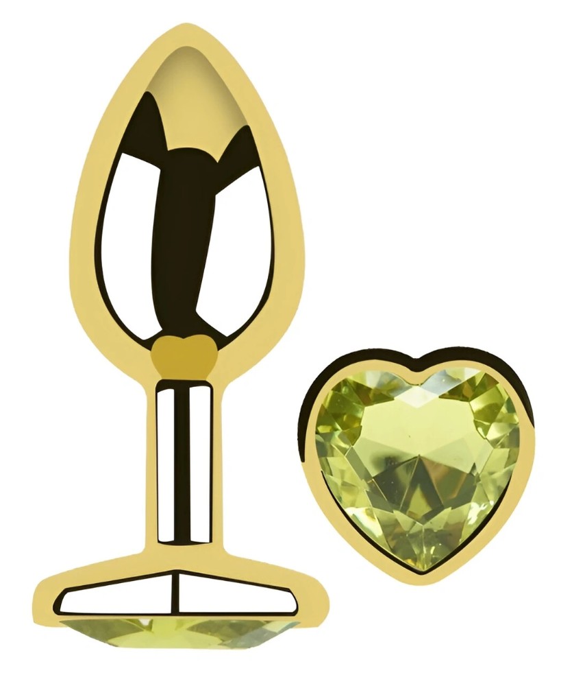 Анальная пробка Egzo Gold Heart Plug Lime S с кристаллом и сердечком - зображення 1