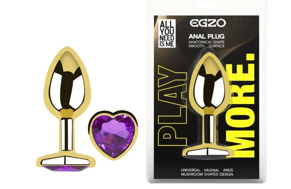 Анальная пробка с кристаллом EGZO - Gold Heart Plug Purple size S - зображення 1