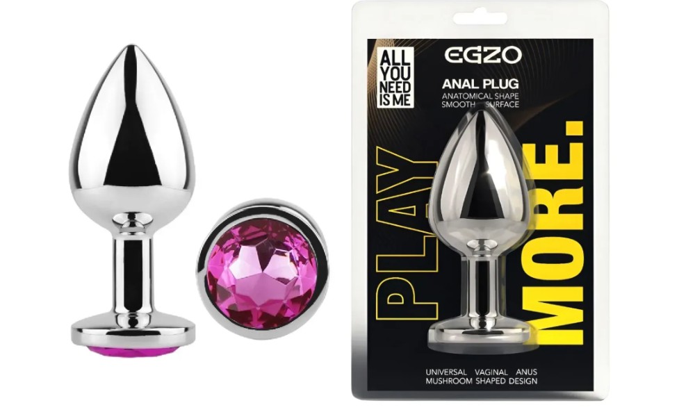 Анальная пробка с кристаллом EGZO - Silver Round Plug Rose size M - зображення 1