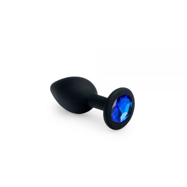 Анальная пробка черная с синим кристаллом, Black Silicone Sapphire, S - зображення 1