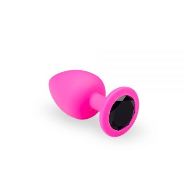 Анальная пробка с кристаллом, Pink Silicone Black Diamond, M - зображення 1