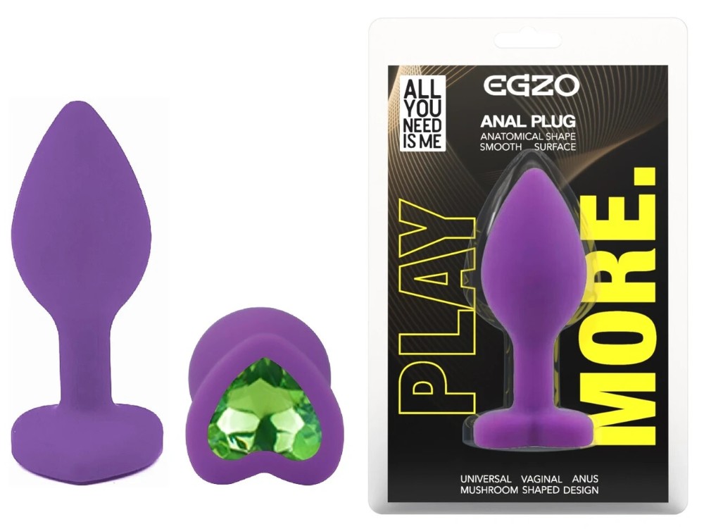 Анальная пробка EGZO Silicone Violet Heart Plug Lime S, фиолетовая, медицинский силикон - зображення 1