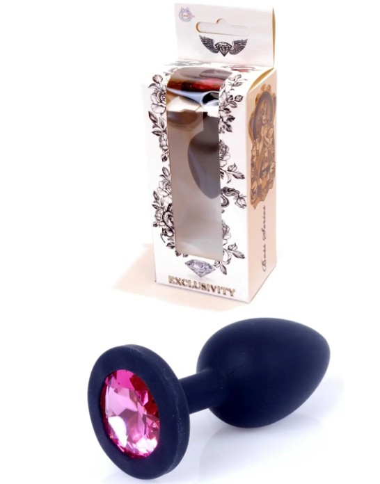 Силиконовая анальная пробка Boss Series - Jewellery Black Silicon PLUG Small Pink S - зображення 1
