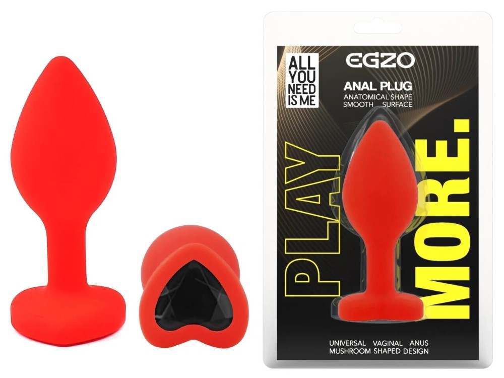 Анальная пробка EGZO Silicone Red Heart Plug S, медицинский силикон, красная - зображення 1