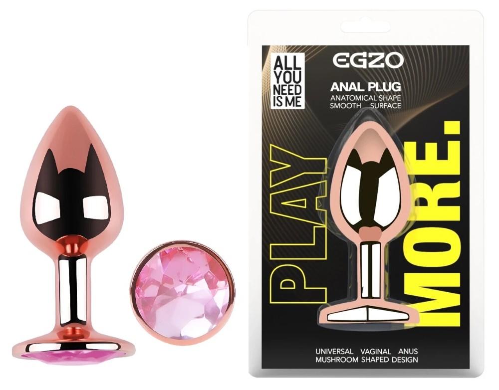 Анальная пробка EGZO Rose Gold Round Plug S с розовым кристаллом, розовое золото - зображення 1