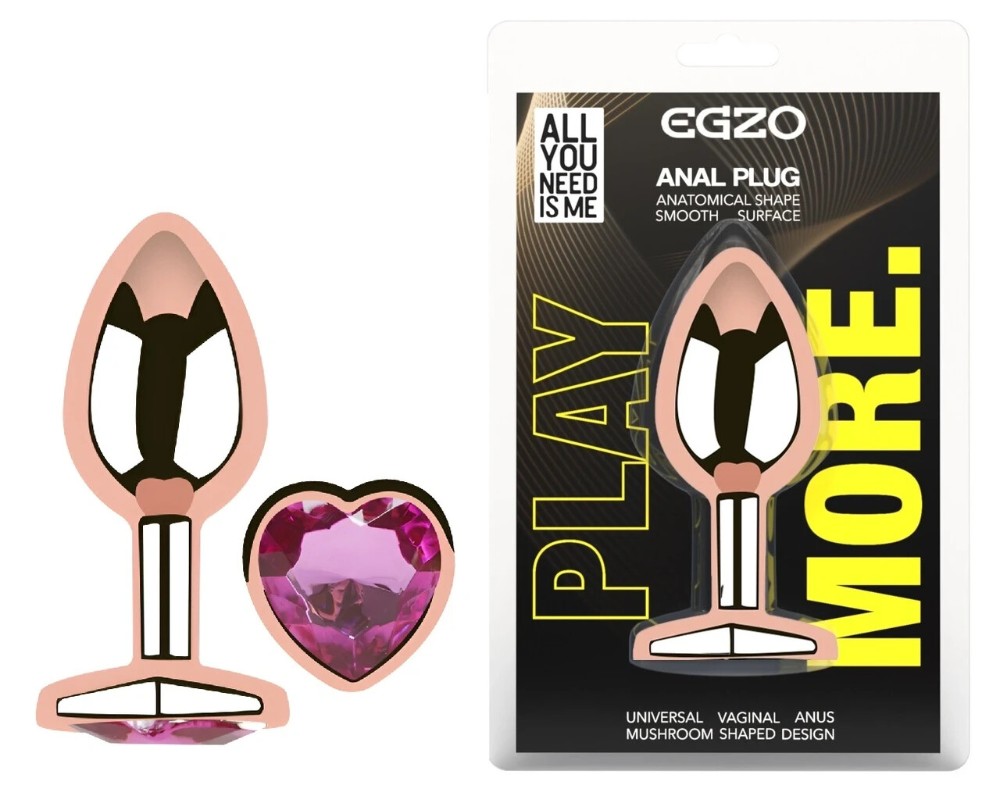 Анальная пробка EGZO Rose Gold Heart Plug Rose S со стальным корпусом и кристаллом - зображення 1