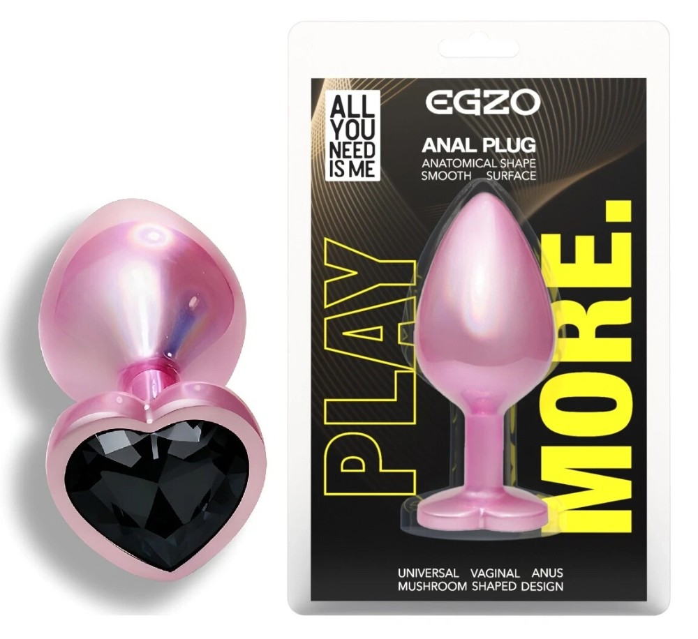 Анальная пробка EGZO Pink Perl Heart Plug S розовая металлическая с кристаллом - зображення 1