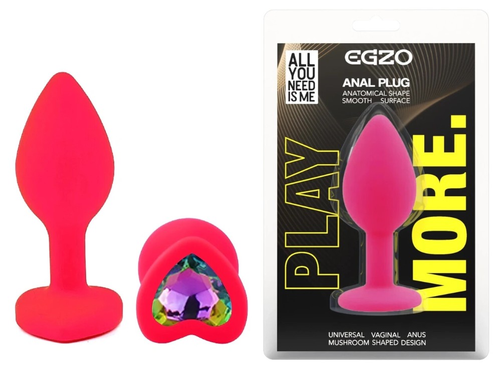 Анальная пробка EGZO Silicone Pink Heart Plug S с кристаллом, розовая, силикон - зображення 1