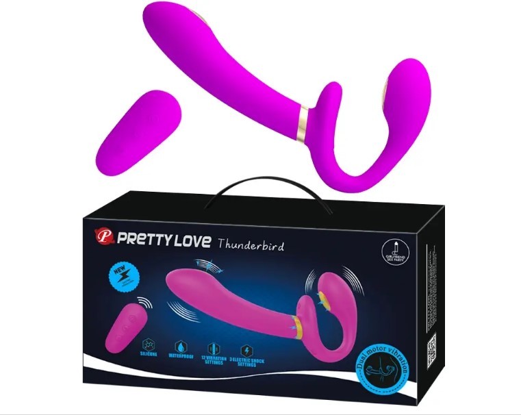 Безременной вибрострапон с электростимуляцией и пультом ДУ Pretty Love - Thunderbird - зображення 1