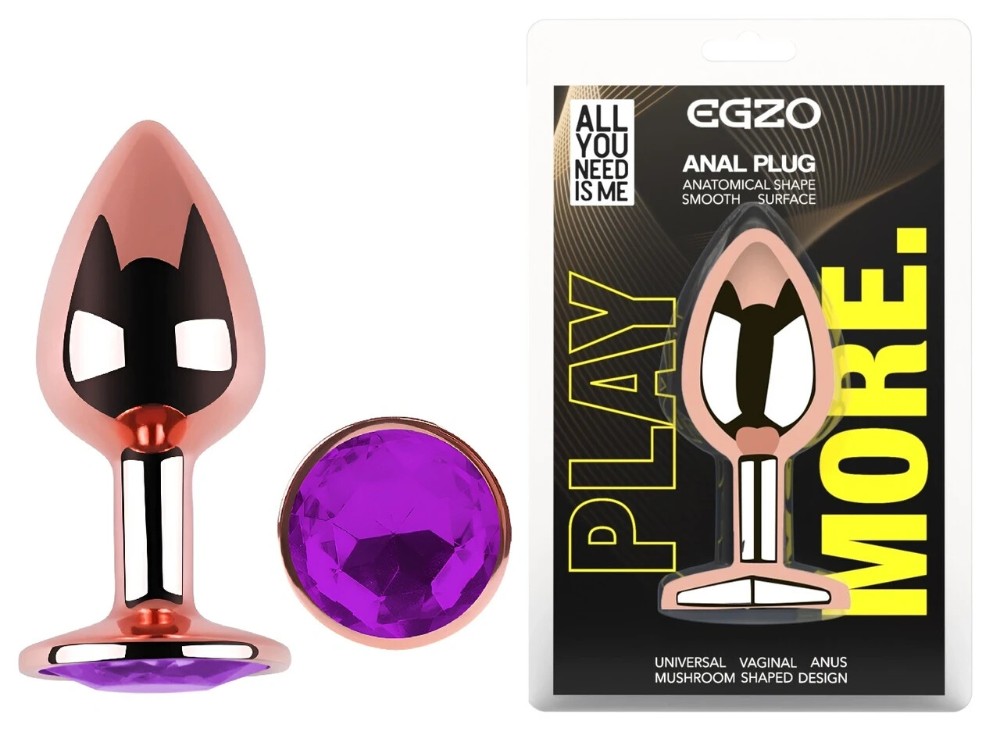Анальная пробка EGZO Rose Gold Round Plug M из нержавеющей стали с фиолетовым кристаллом - зображення 1
