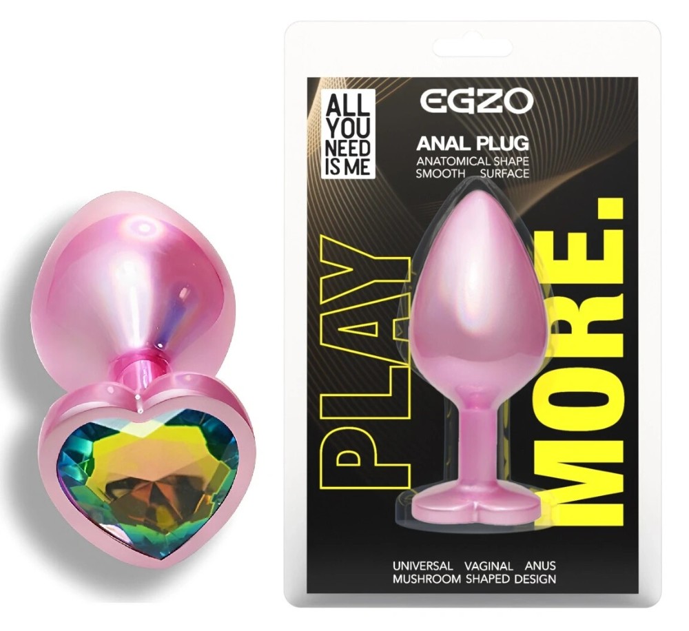 Анальная пробка EGZO Pink Perl Heart Plug S с радужным кристаллом, стальная - зображення 1