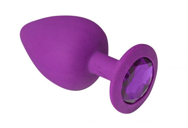 Анальная пробка Purple Silicone Amethyst фиолетовая силиконовая с фиолетовым кристаллом, M - зображення 1