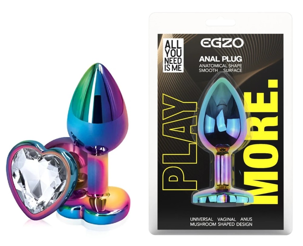 Анальная пробка EGZO Multicolor Heart Plug Rainbow S с сердцевидным кристаллом - зображення 1