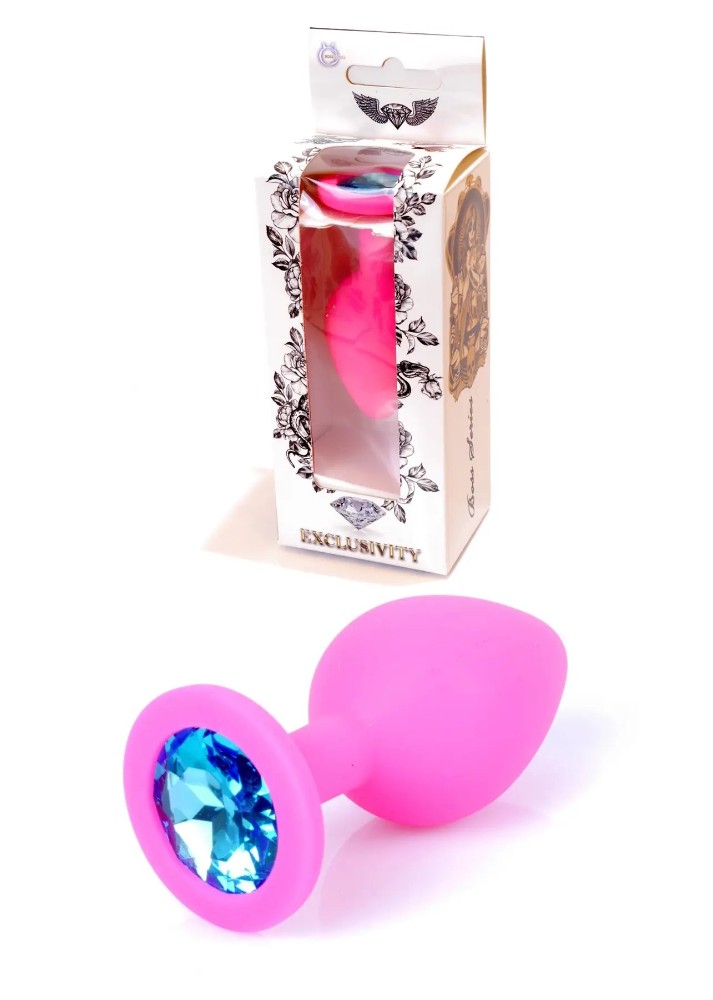 Анальная пробка с голубым кристаллом Plug-Jewellery Pink Silicon PLUG Medium- Light Blue Diamond - зображення 1