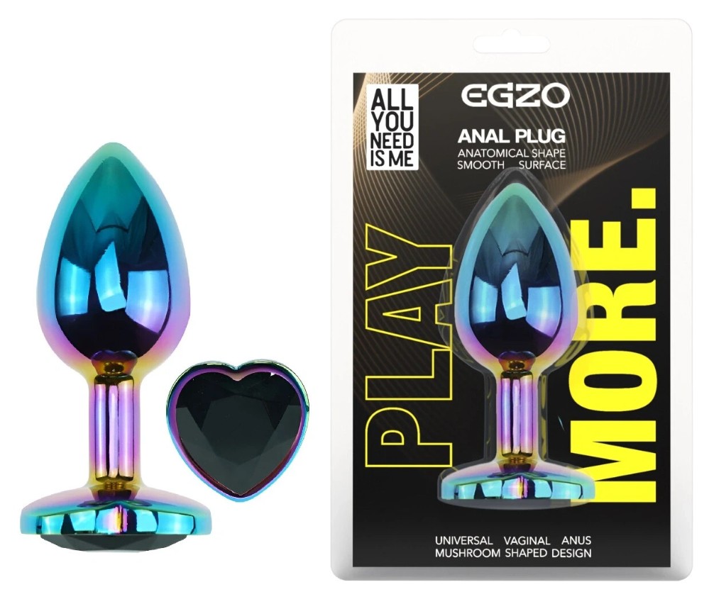 Анальная пробка EGZO Multicolor Heart Plug S, радужная металлическая с кристаллом - зображення 1