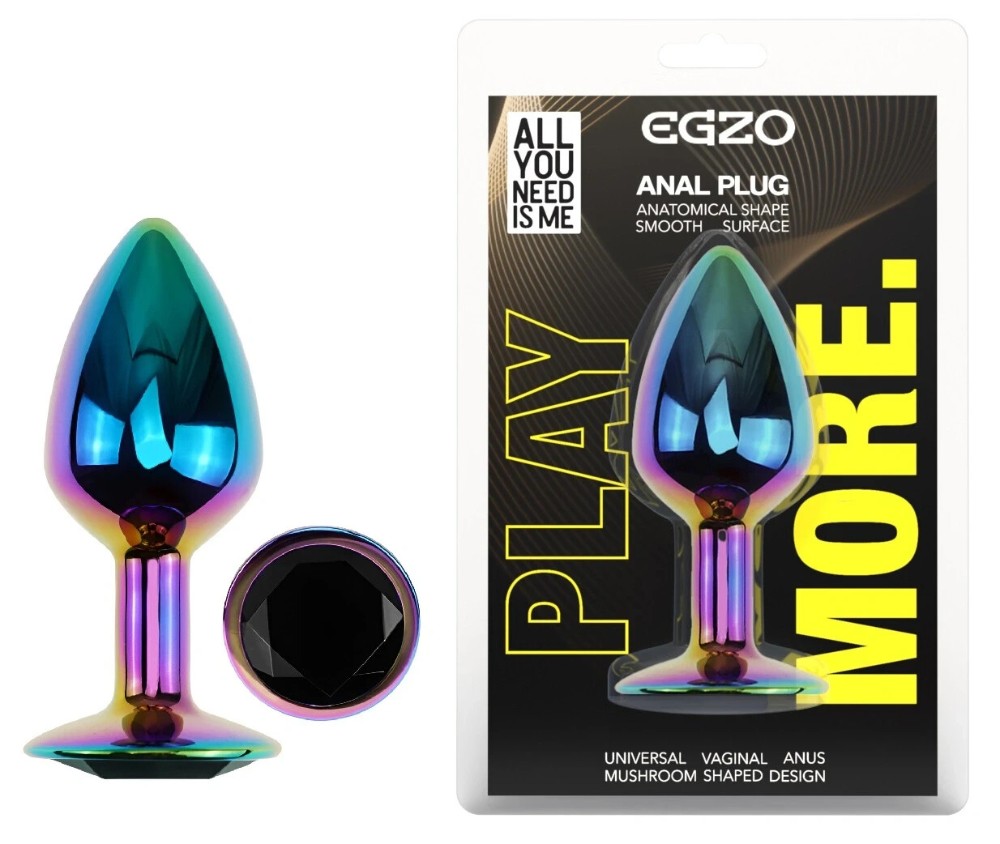 Анальная пробка EGZO Multicolor Round Plug Blue S с кристаллом, металлическая радужная - зображення 1