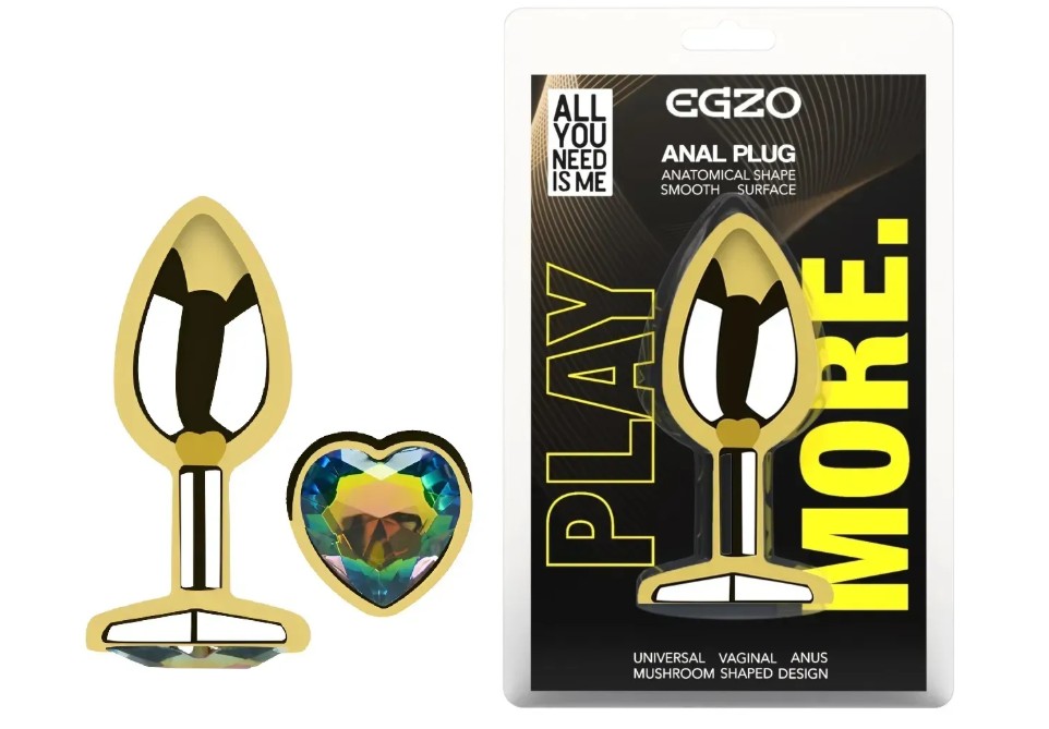 Анальная пробка с кристаллом EGZO - Gold Heart Plug Rainbow size S - зображення 1