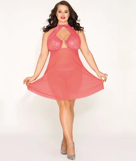 Полупрозрачный бэбидолл с кружевом на груди XL/XXL - зображення 1
