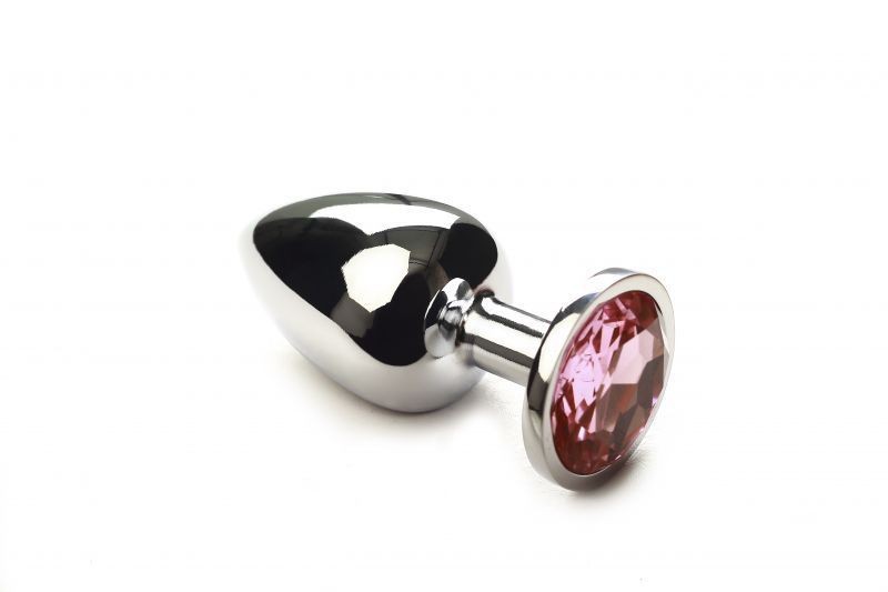 Большая серебристая анальная пробкаSilver Pink Topaz, L с розовым кристаллом - зображення 1