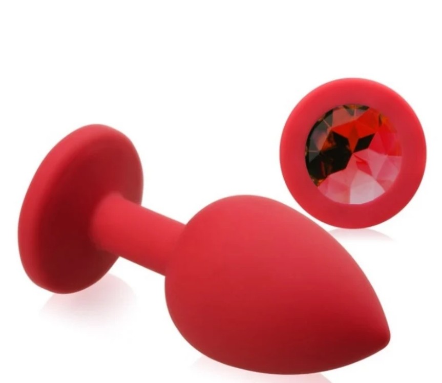 Анальная пробка Red Silicone, Ruby c кристаллом, размер M - зображення 1
