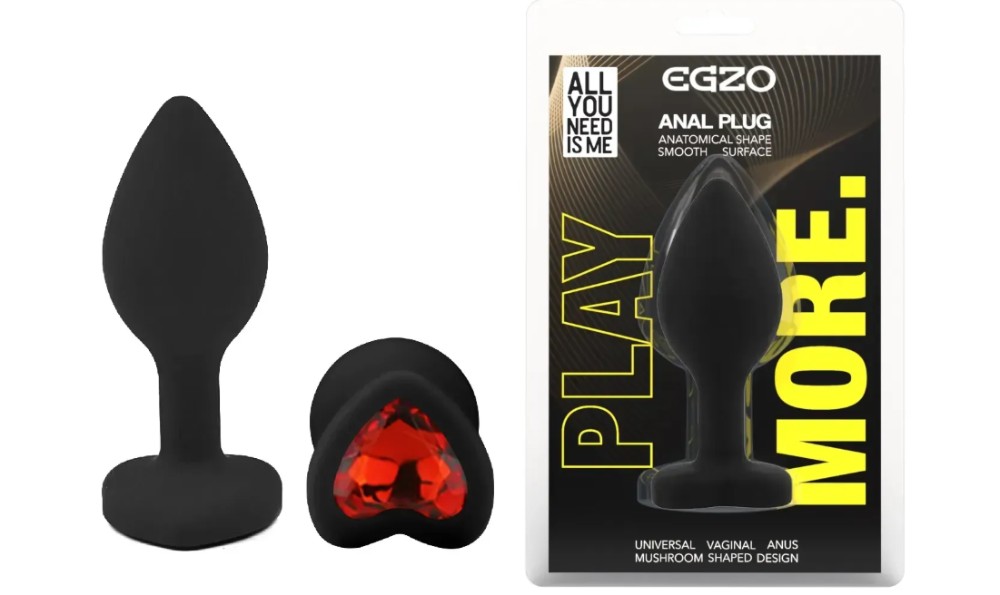 Силиконовая анальная пробка EGZO - Silicone Black Heart Plug Red, size S - зображення 1