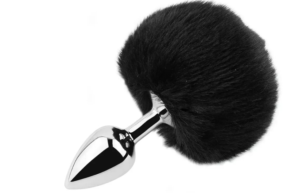 Анальная пробка с хвостом EGZO - Bunny Tail Silver Plug Black, size S - зображення 1