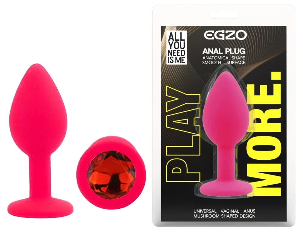 Анальная пробка EGZO Pink Round Plug S из медицинского силикона с кристаллом, розовая - зображення 1