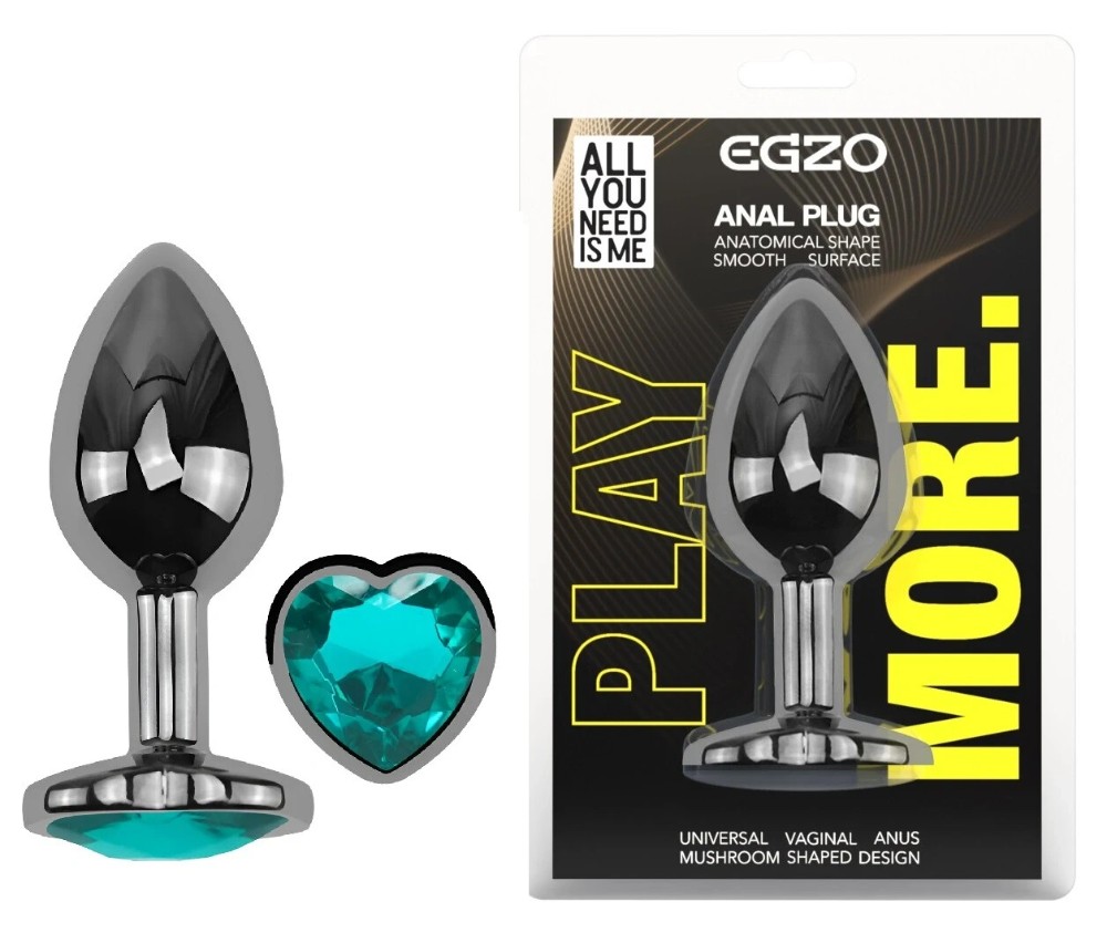 Анальная пробка EGZO Dark Silver с кристаллом в форме сердца, металлическая, размер S - зображення 1