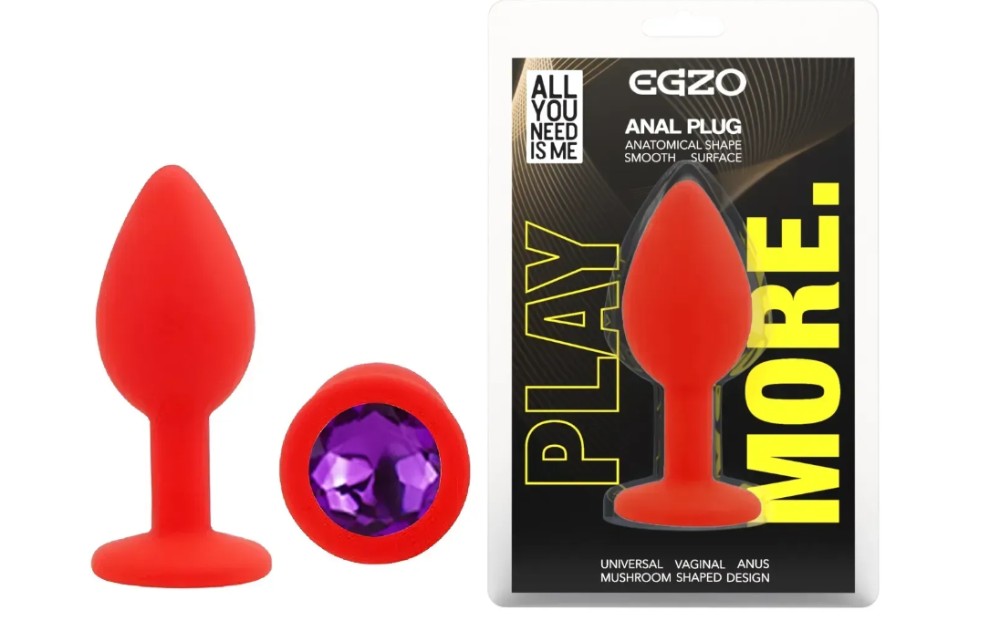 Силиконовая анальная пробка EGZO - Silicone Red Round Plug Purple, size S - зображення 1