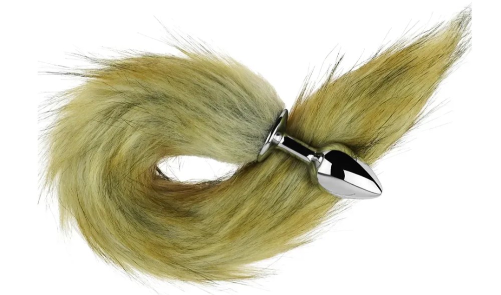 Анальная пробка с хвостом EGZO - Fox Tail Silver Plug Brown, size S - зображення 1