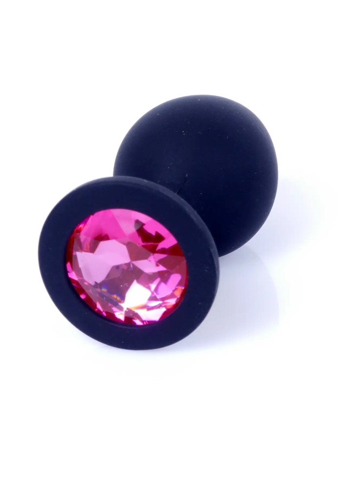 Анальная пробка черная с камнем Plug-Jewellery Black Silicon PLUG Medium- Pink Diamond - зображення 1