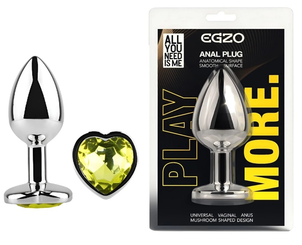 Анальная пробка с кристаллом EGZO Silver Heart Plug Lime, серебристая, размер S - зображення 1