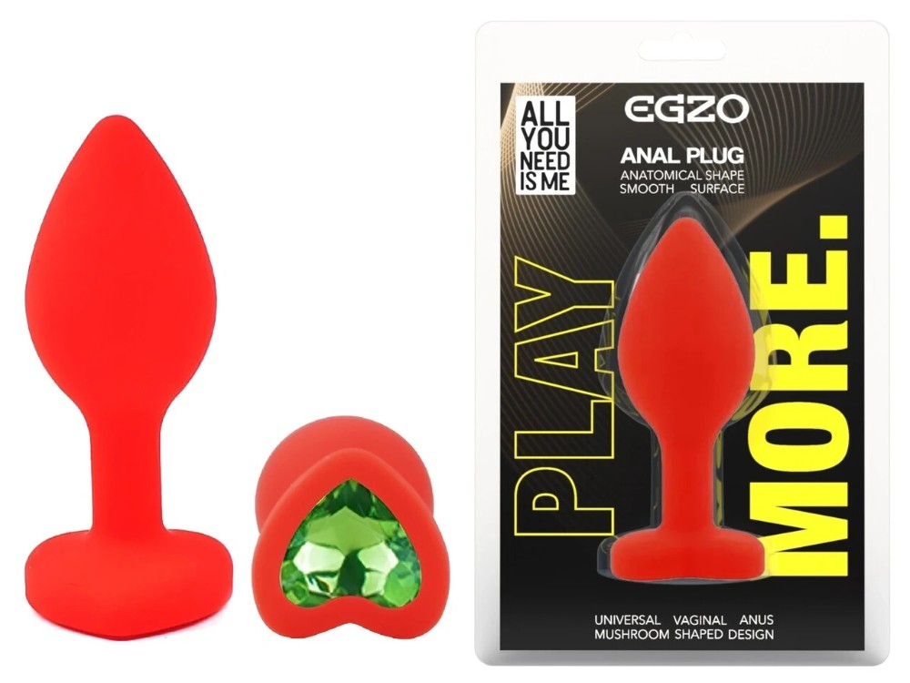 Анальная пробка EGZO Silicone Red Round Plug S с розовым кристаллом, медицинский силикон - зображення 1