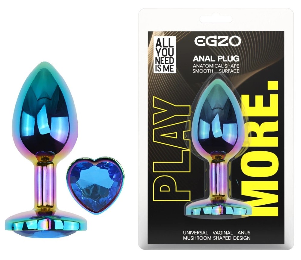 Анальная пробка EGZO Multicolor Heart Plug Blue S, металлическая с кристаллом - зображення 1