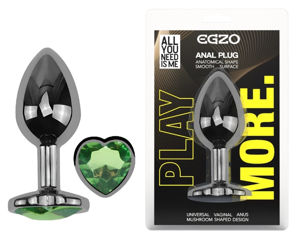 Анальная пробка EGZO Dark Silver Heart Plug M с кристаллом, металлическая серебристая - зображення 1