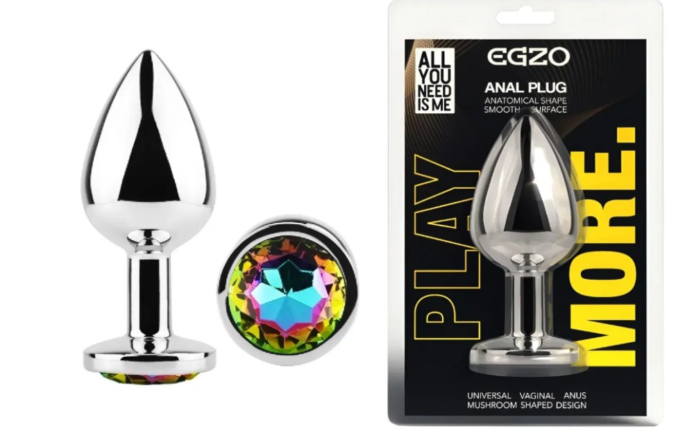 Анальная пробка с кристаллом EGZO - Silver Round Plug Rainbow size M - зображення 1