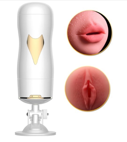 Мастурбатор с двумя входами на присоске Boss Series: Vibrating Masturbation Cup White - зображення 1