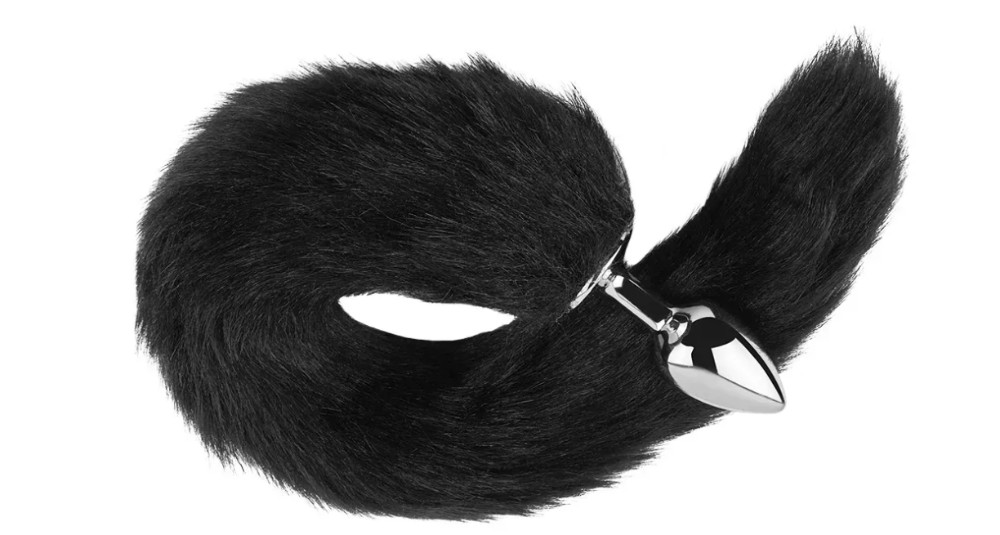 Анальная пробка с хвостом EGZO - Fox Tail Silver Plug Black, size S - зображення 1